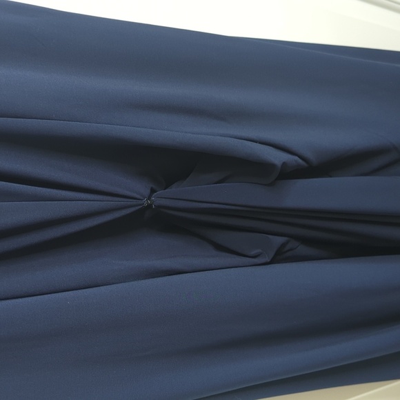 Precious Formals Lux Gal Navy Evening Gown Tiered Rhinestone Cord Neckline S - Picture 12 of 17